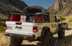 Gladiator Rear with Gear (web) Lifted White Jeep Gladiator
